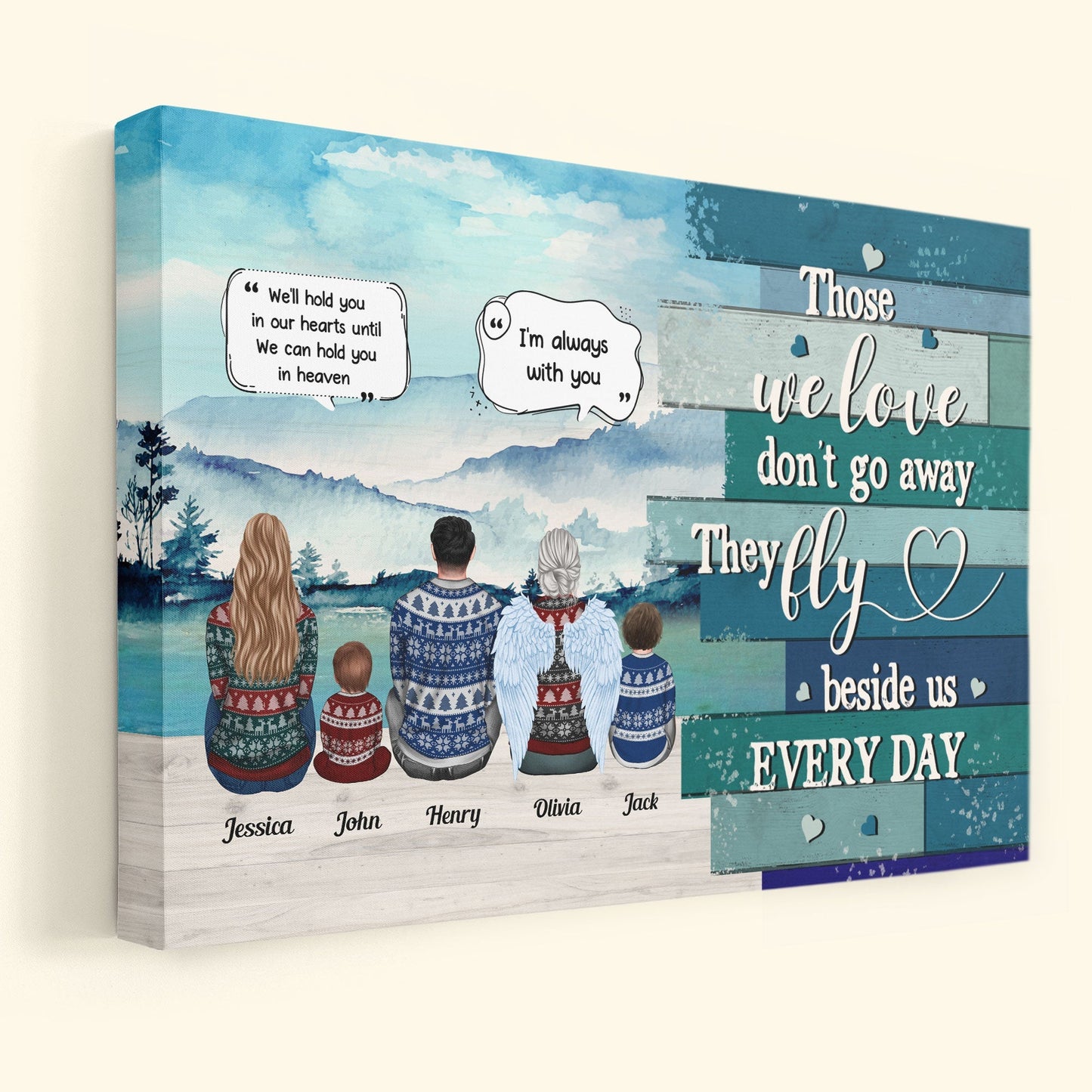 Custom Memorial For Loved One Family Canvas Art: 'They Fly Beside Us Every Day'