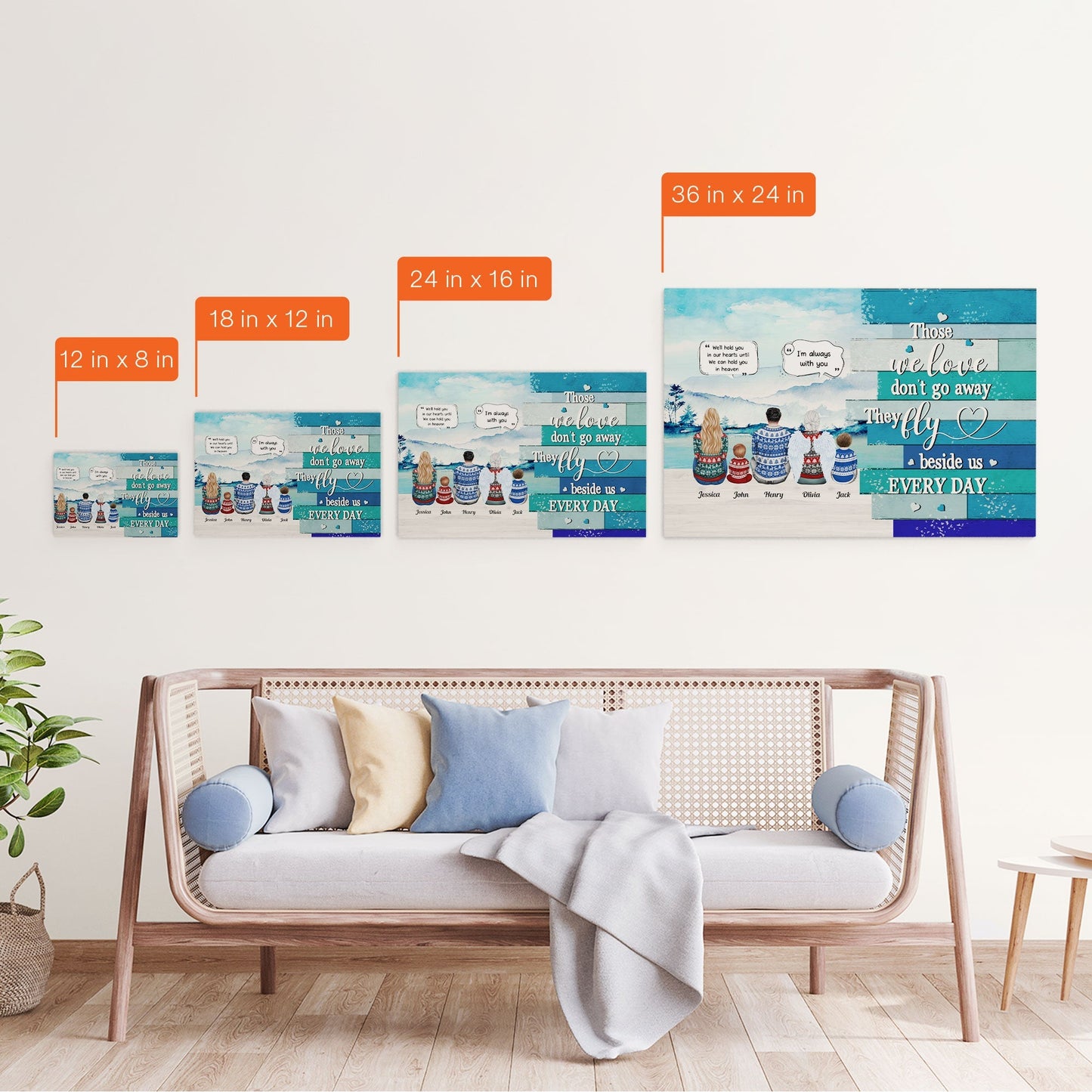 Custom Memorial For Loved One Family Canvas Art: 'They Fly Beside Us Every Day'