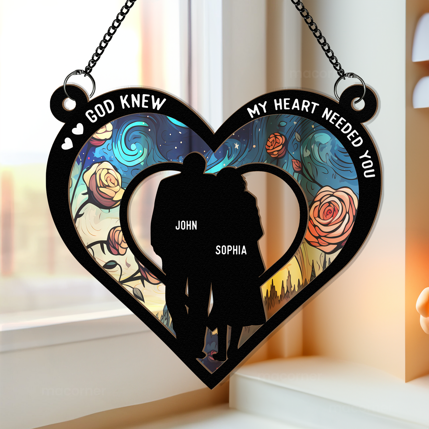 Heartfelt Personalized Suncatcher for Couples: 'God Knew My Heart Needed You'