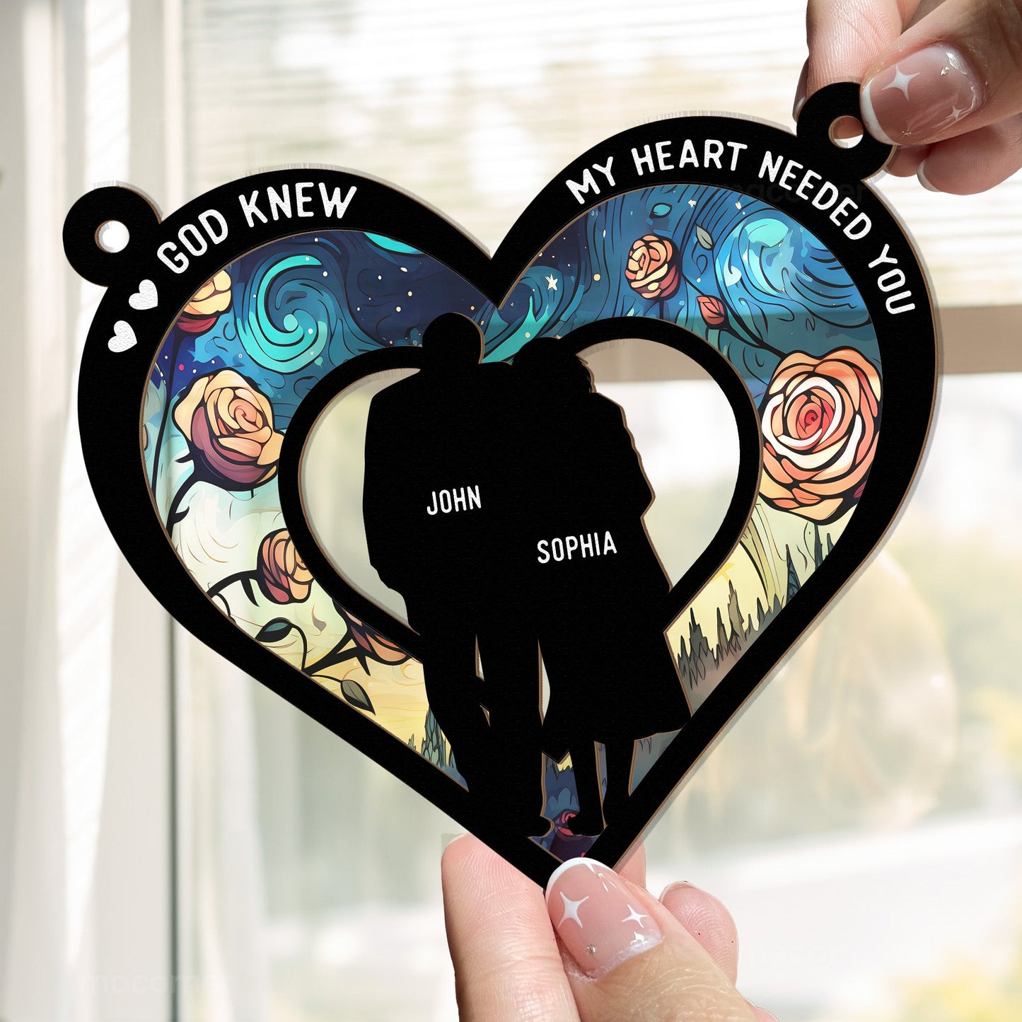 Heartfelt Personalized Suncatcher for Couples: 'God Knew My Heart Needed You'