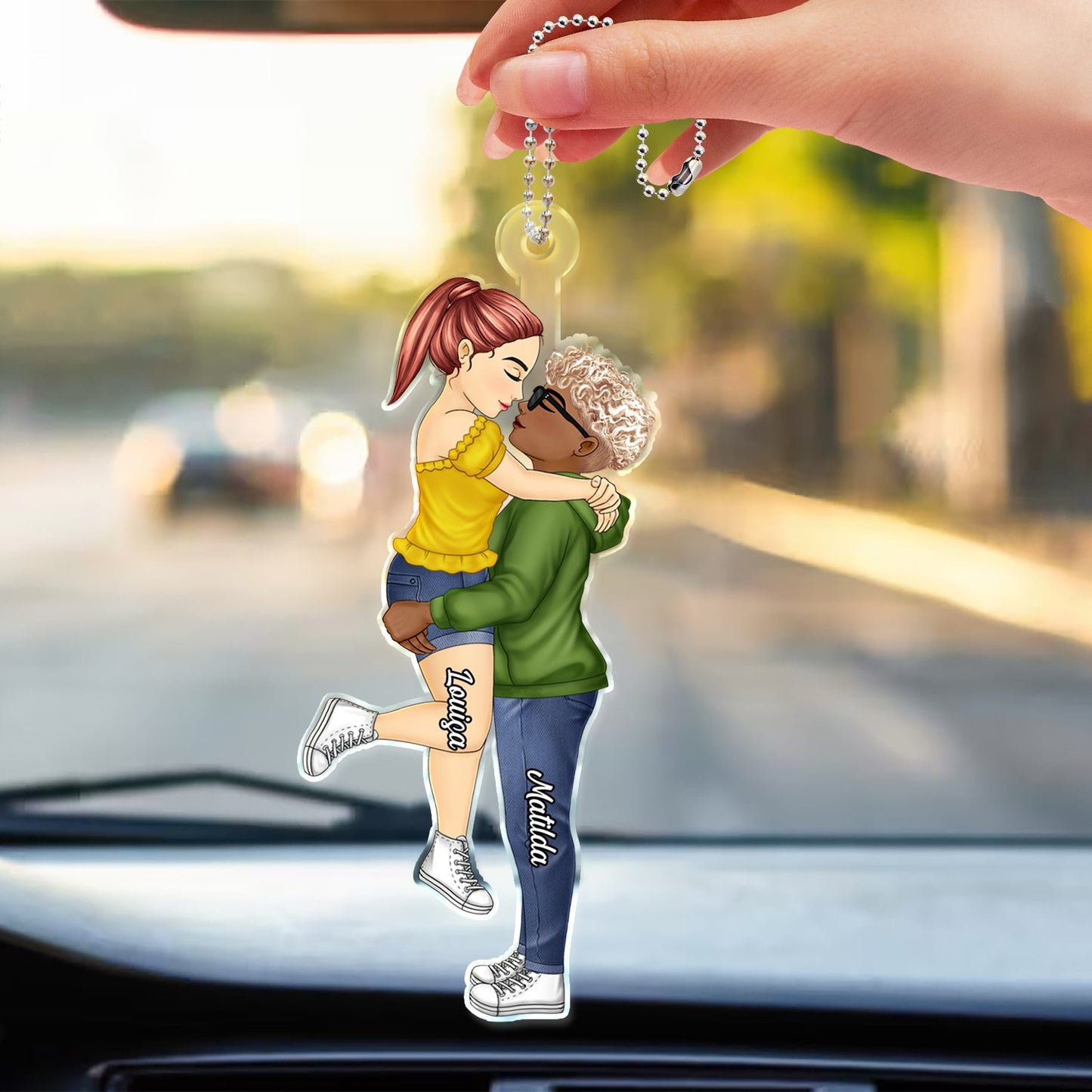 Custom Chibi Couple Car Hanger - A Sweet Hug for Valentine's & Anniversary
