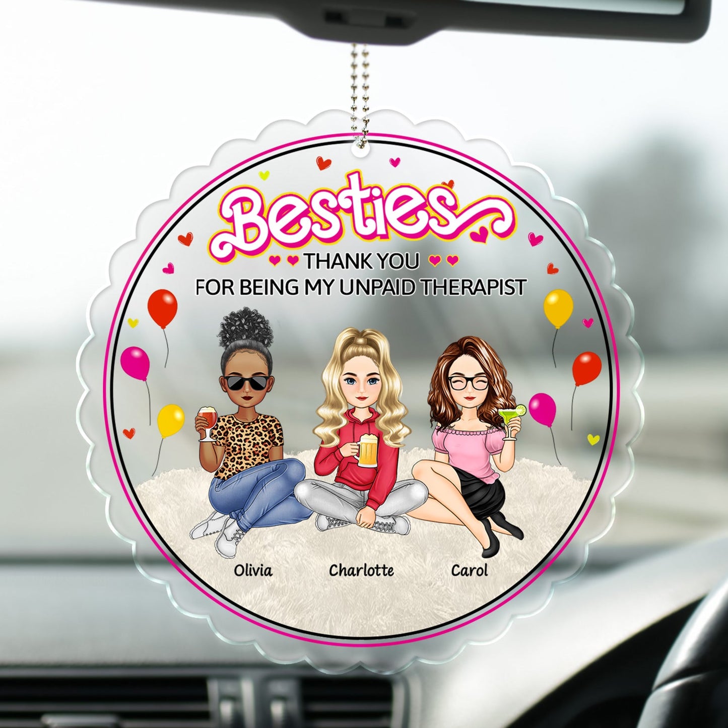 Personalized Best Friend Car Hanger - 'Thank You For Being My Unpaid Therapist' Gift