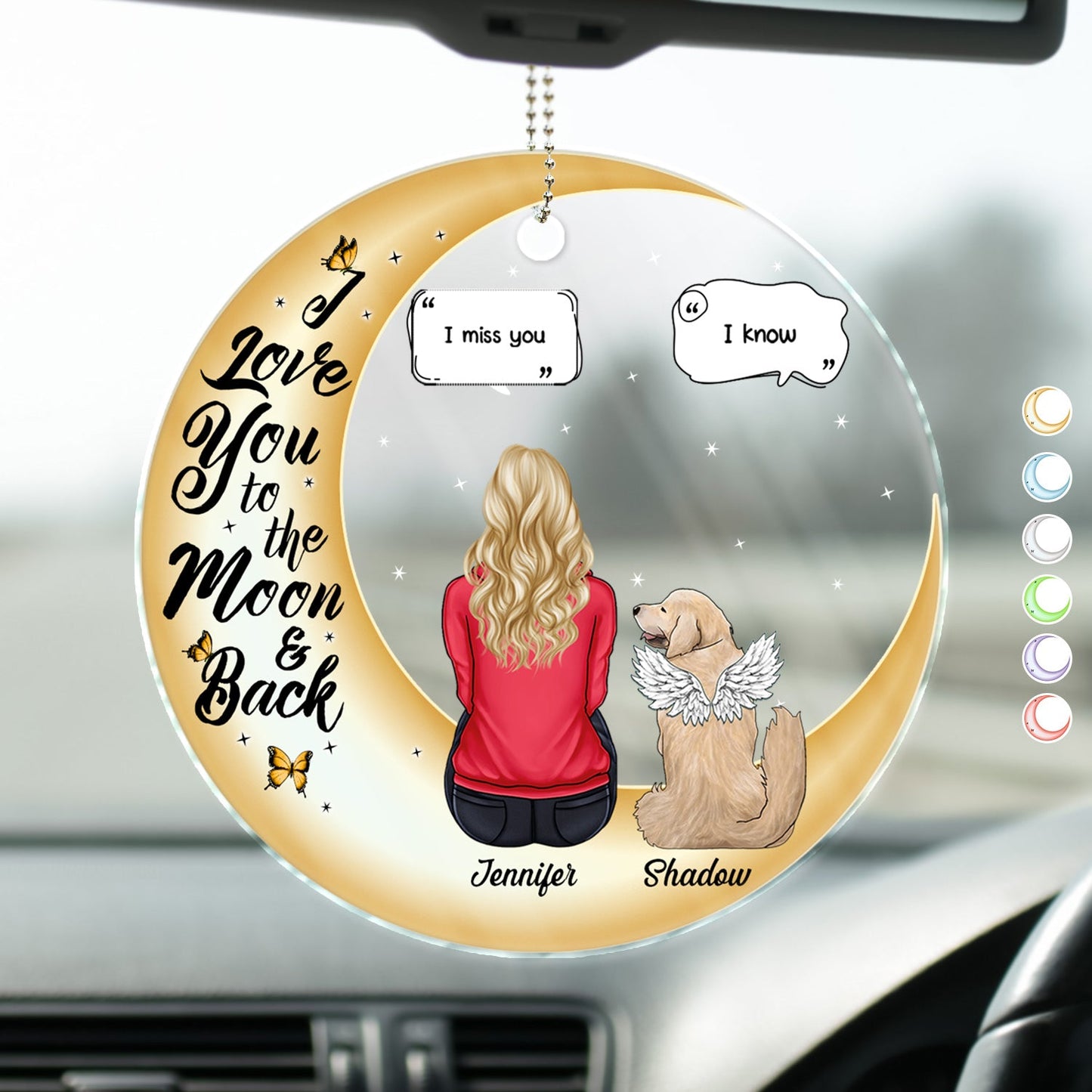 Personalized 'I Love You To The Moon & Back' Pet Memorial For Loved One Car Hanger