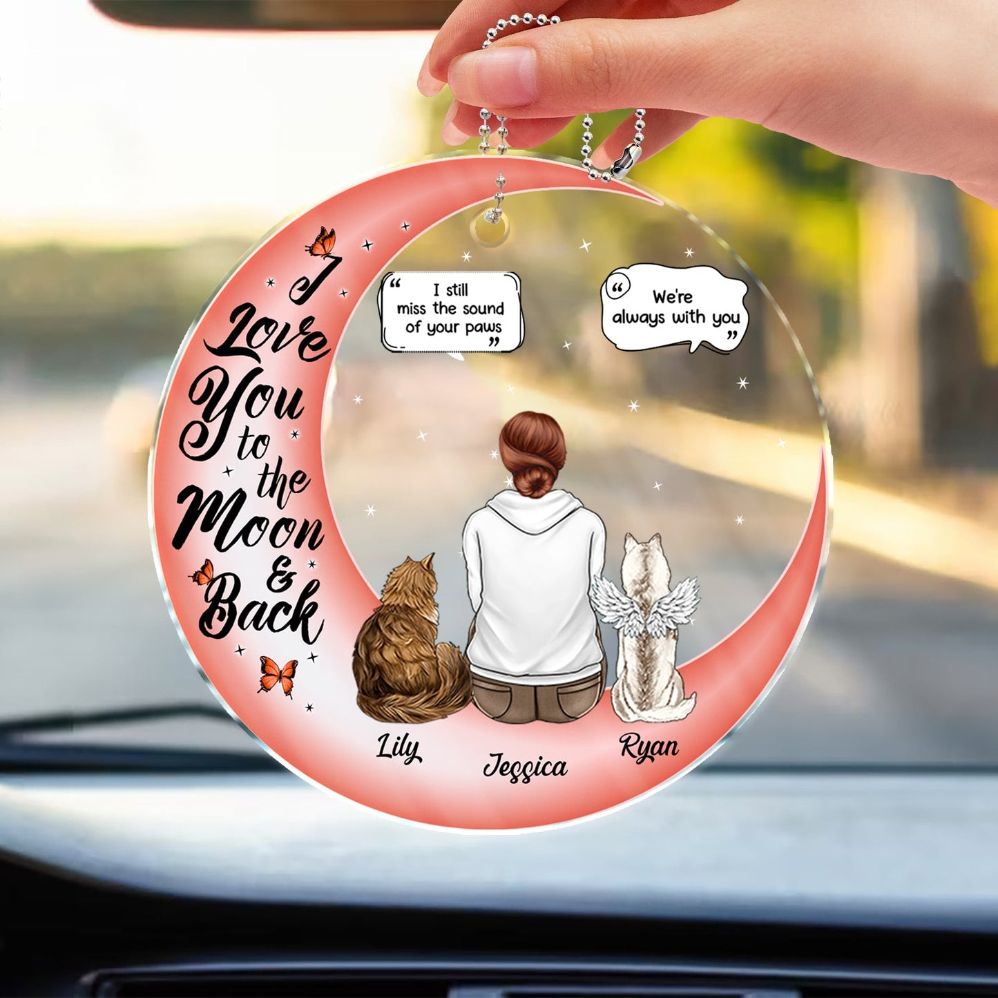 Personalized 'I Love You To The Moon & Back' Pet Memorial For Loved One Car Hanger