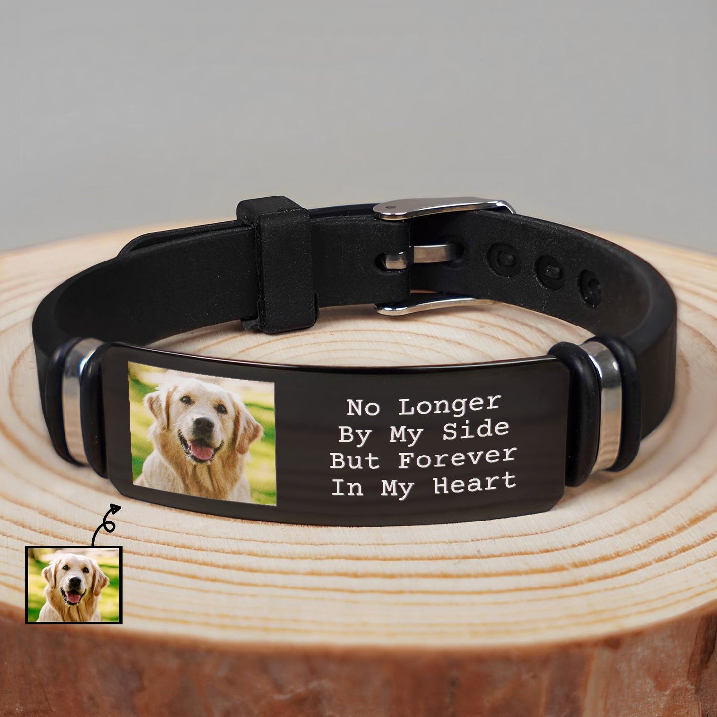 Personalized Pet Photo Bracelet - Forever In My Heart Memorial For Loved One Keepsake