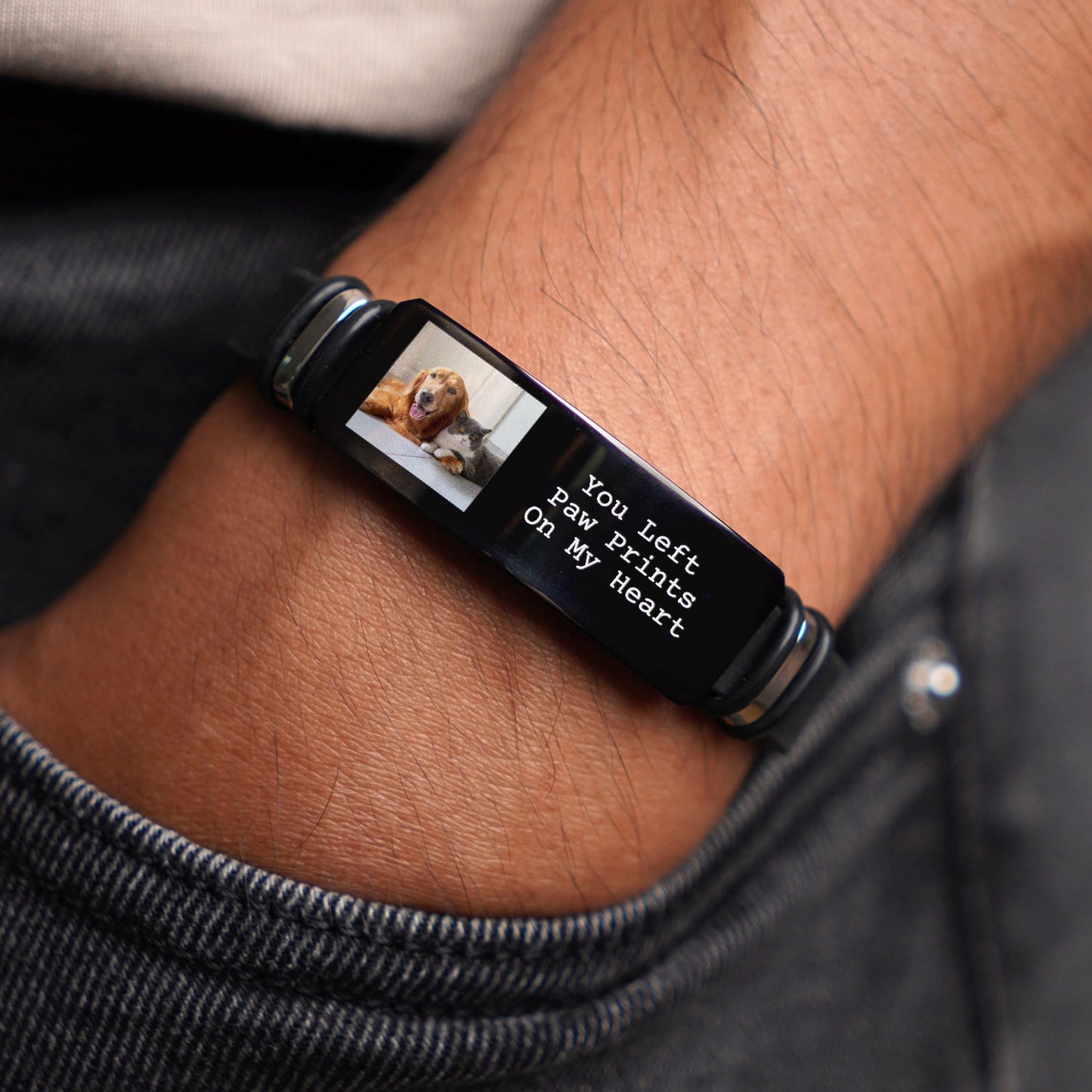 Personalized Pet Photo Bracelet - Forever In My Heart Memorial For Loved One Keepsake