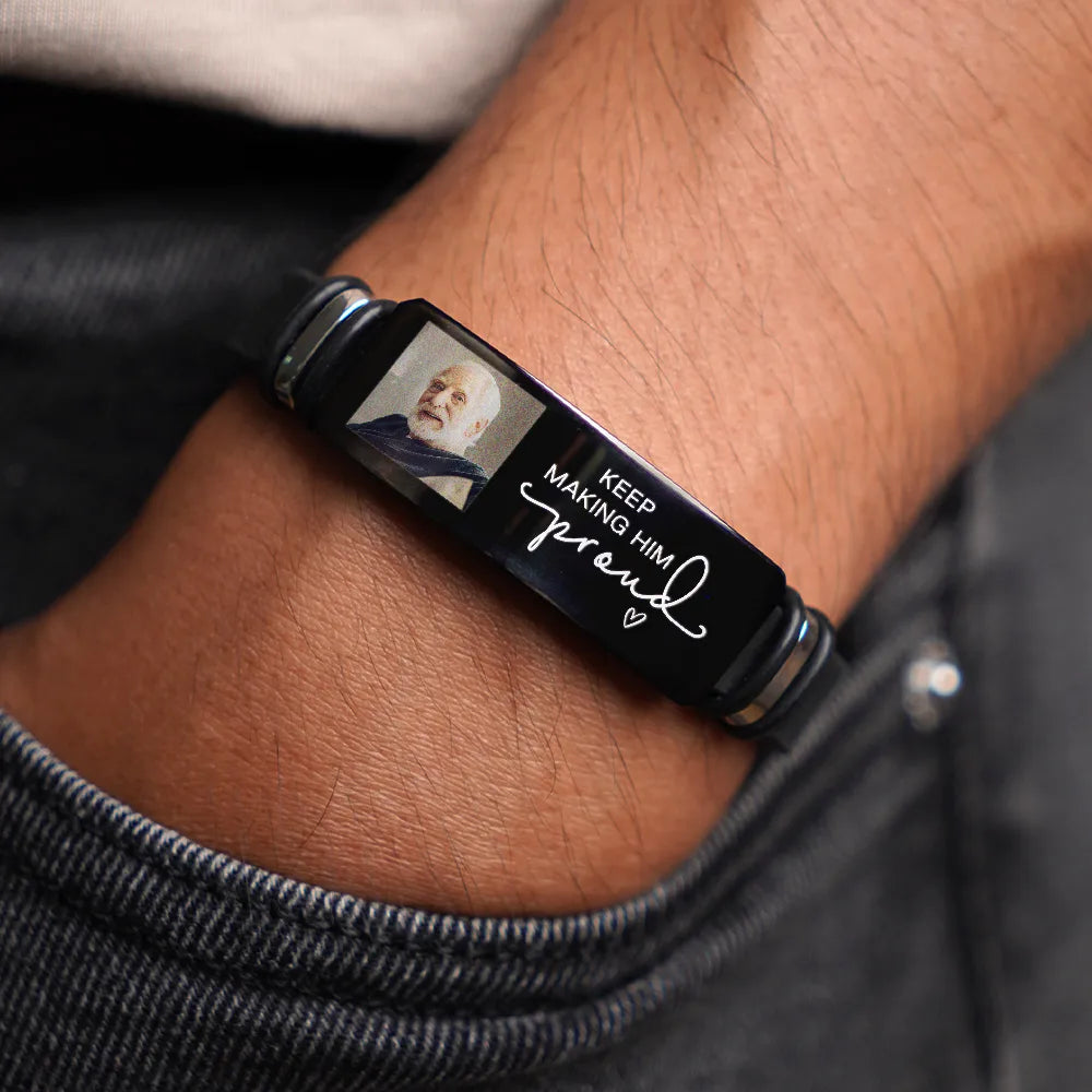 Heartfelt Personalized Photo Bracelet: 'Keep Making Her Proud' Memorial For Loved One Gift