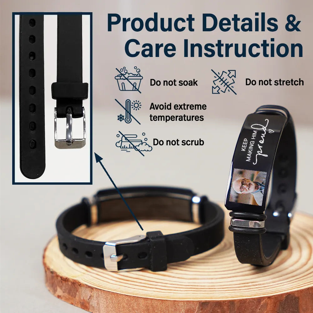 Heartfelt Personalized Photo Bracelet: 'Keep Making Her Proud' Memorial For Loved One Gift