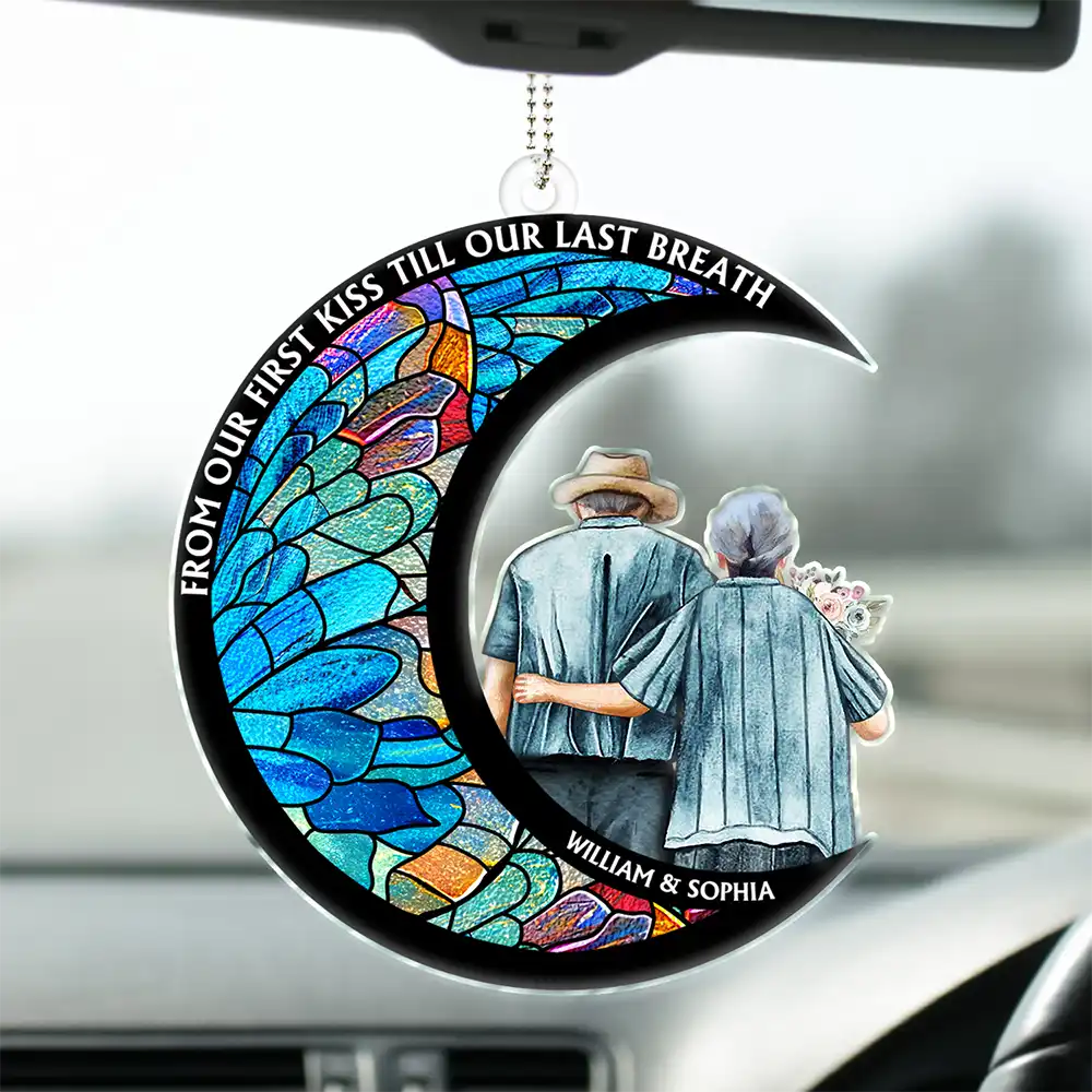 Heartfelt Personalized Car Hanger: 'From Our First Kiss Till Our Last Breath'