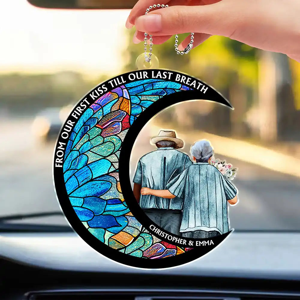 Heartfelt Personalized Car Hanger: 'From Our First Kiss Till Our Last Breath'