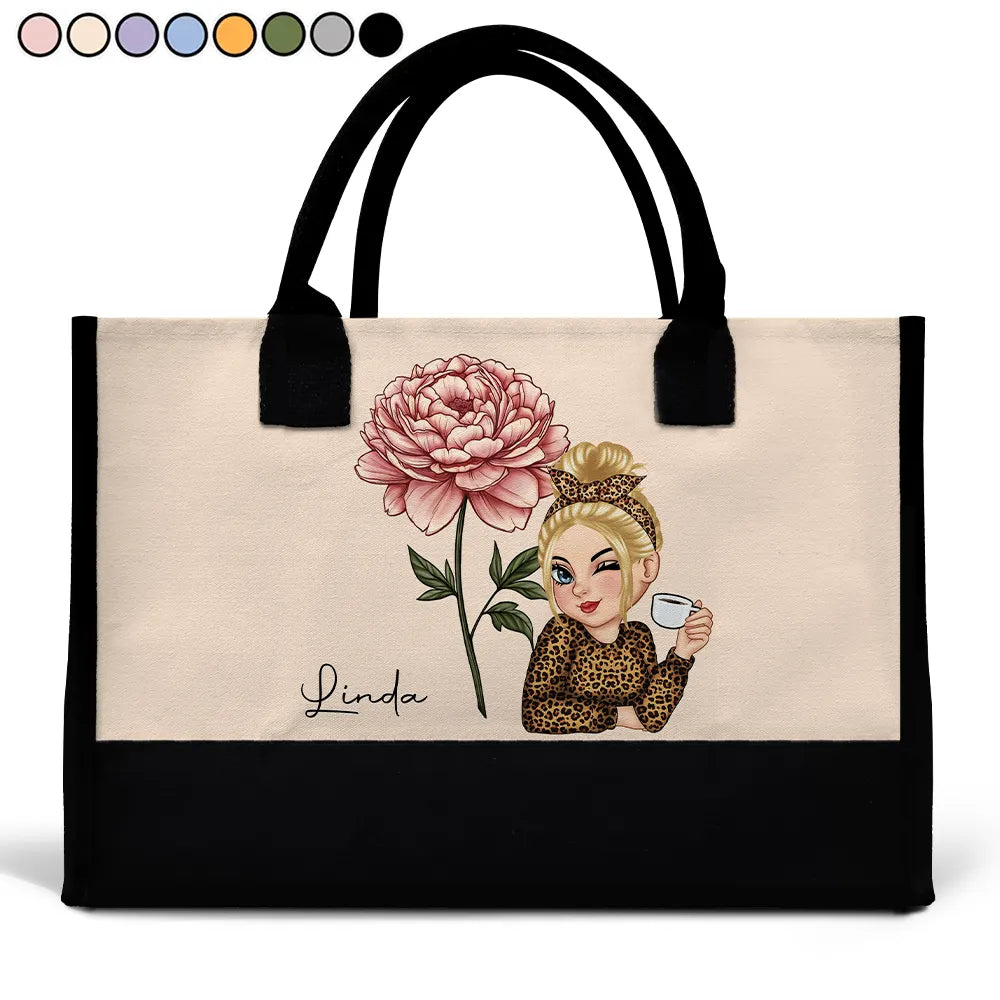 Custom Birth Flower & Character Tote Bag - Bloom Where You're Planted Gift for Her