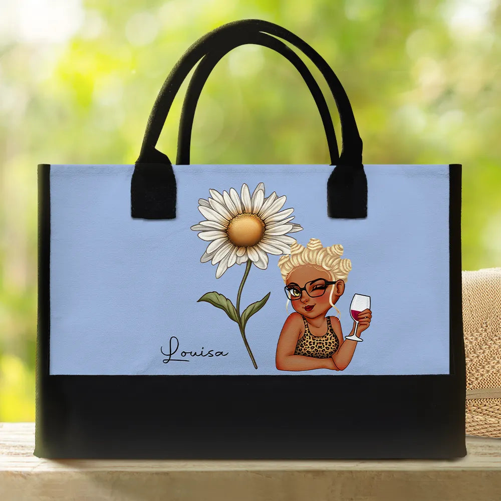 Custom Birth Flower & Character Tote Bag - Bloom Where You're Planted Gift for Her