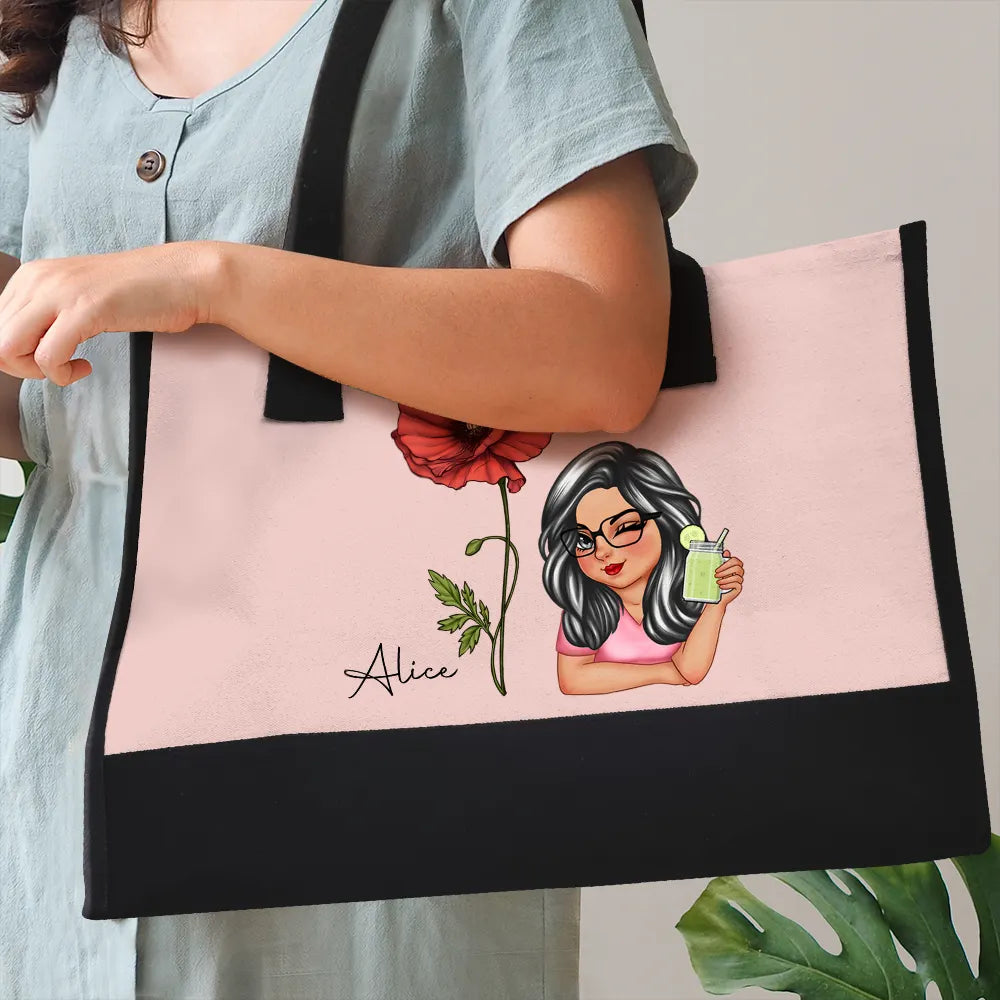 Custom Birth Flower & Character Tote Bag - Bloom Where You're Planted Gift for Her