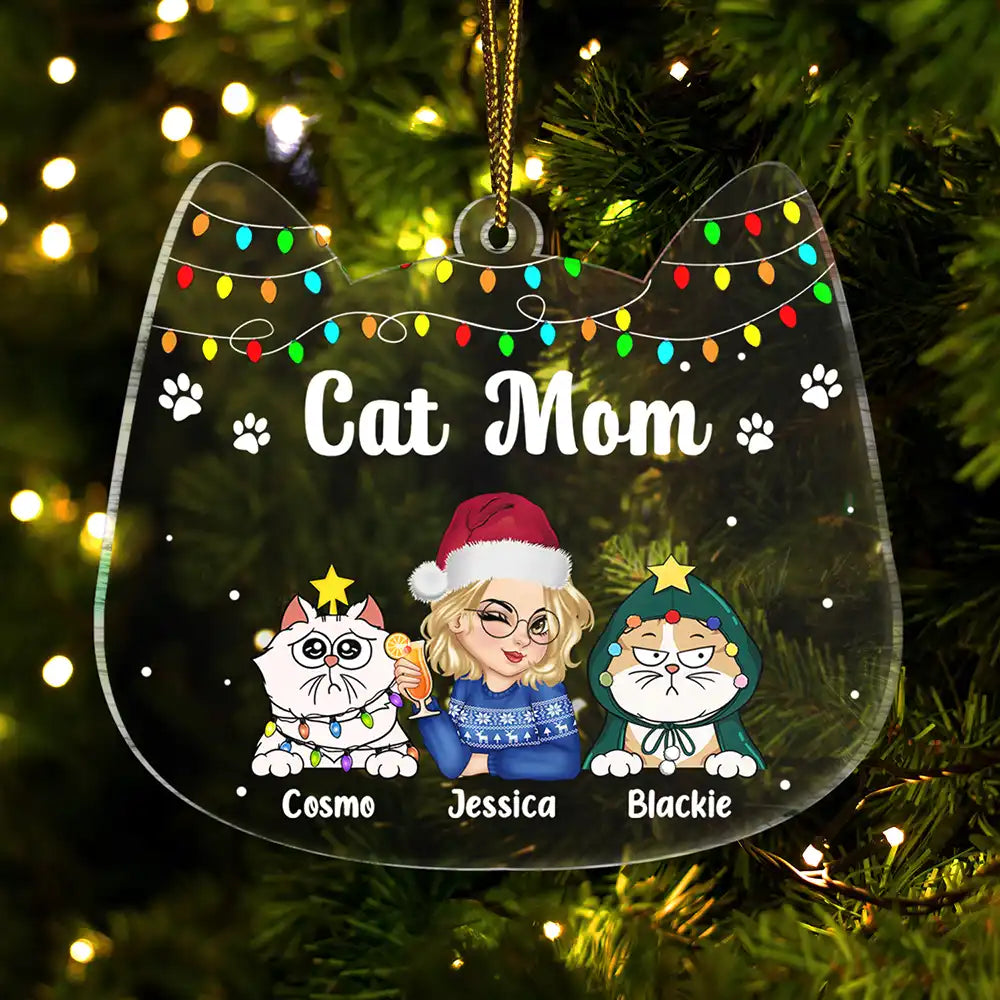 Heartfelt Personalized 'Meowy Catmas Cat Mom' Acrylic Christmas Ornament