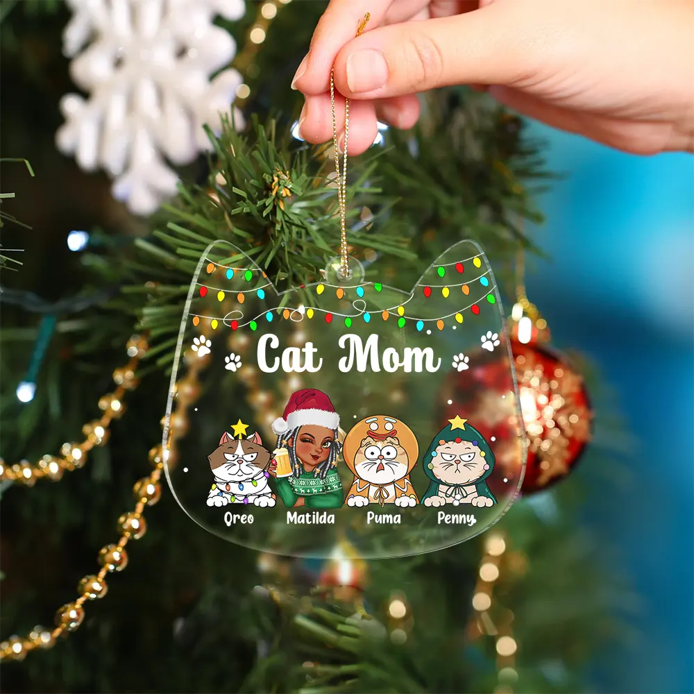 Heartfelt Personalized 'Meowy Catmas Cat Mom' Acrylic Christmas Ornament