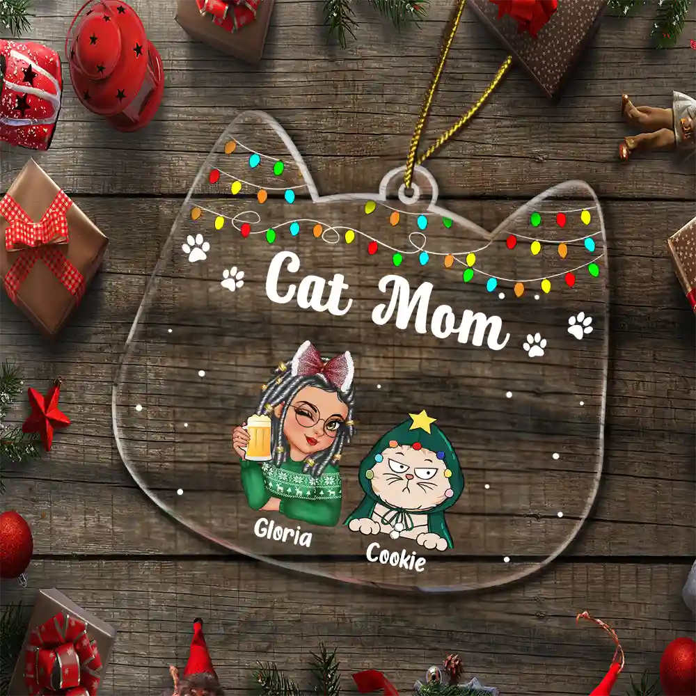 Heartfelt Personalized 'Meowy Catmas Cat Mom' Acrylic Christmas Ornament
