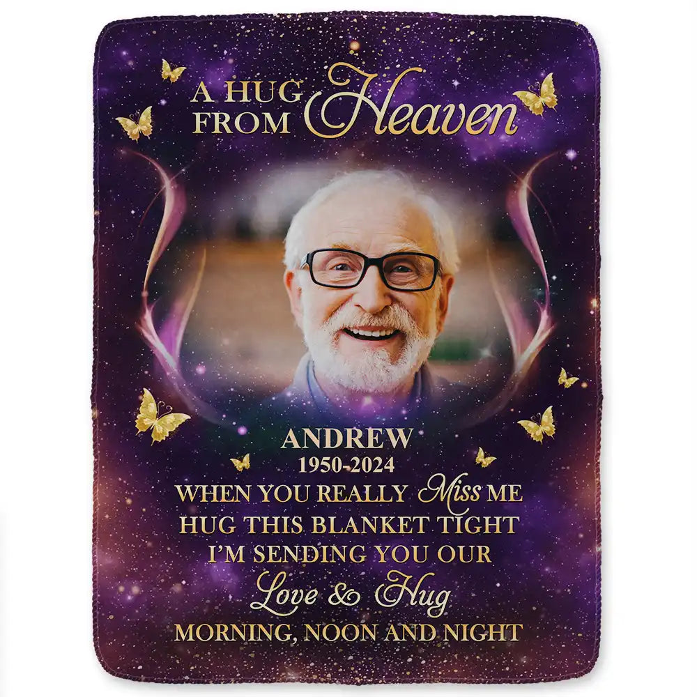 Memorial, Family - Custom Photo A Hug From Heaven Family Memorial - Personalized Fleece Blanket, Sherpa Blanket