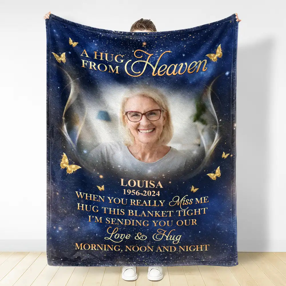 Memorial, Family - Custom Photo A Hug From Heaven Family Memorial - Personalized Fleece Blanket, Sherpa Blanket