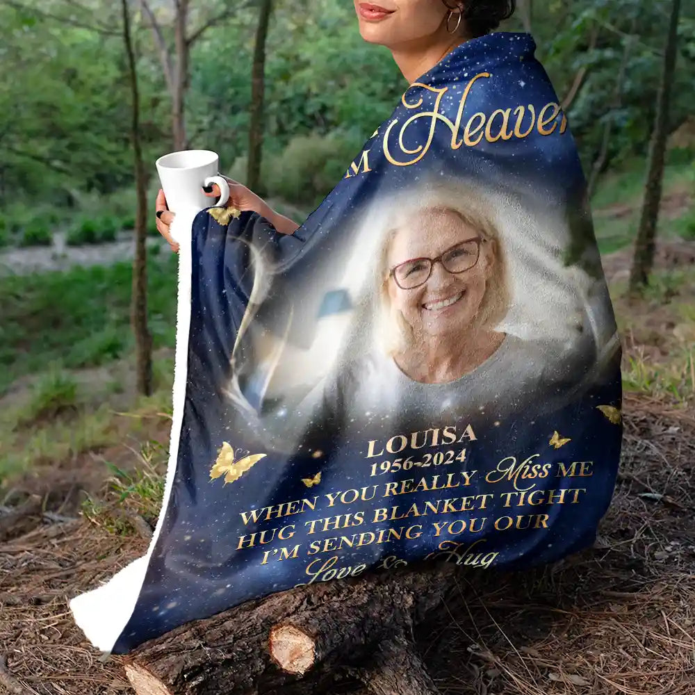 Memorial, Family - Custom Photo A Hug From Heaven Family Memorial - Personalized Fleece Blanket, Sherpa Blanket