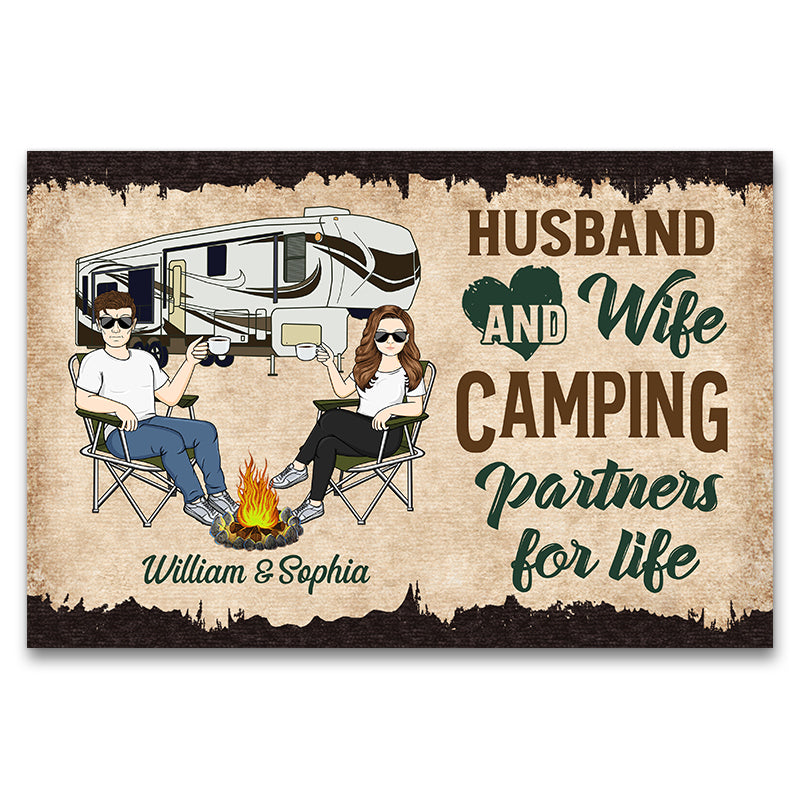 Unique Personalized 'Husband and Wife Camping Partners for Life' Doormat