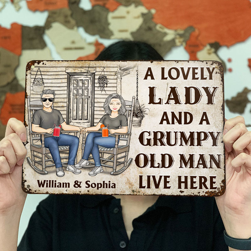 Personalized "Lovely Lady & Grumpy Old Man" Metal Sign, Custom Couple Wall Art Gift
