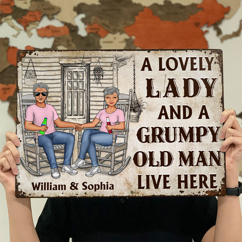 Personalized "Lovely Lady & Grumpy Old Man" Metal Sign, Custom Couple Wall Art Gift