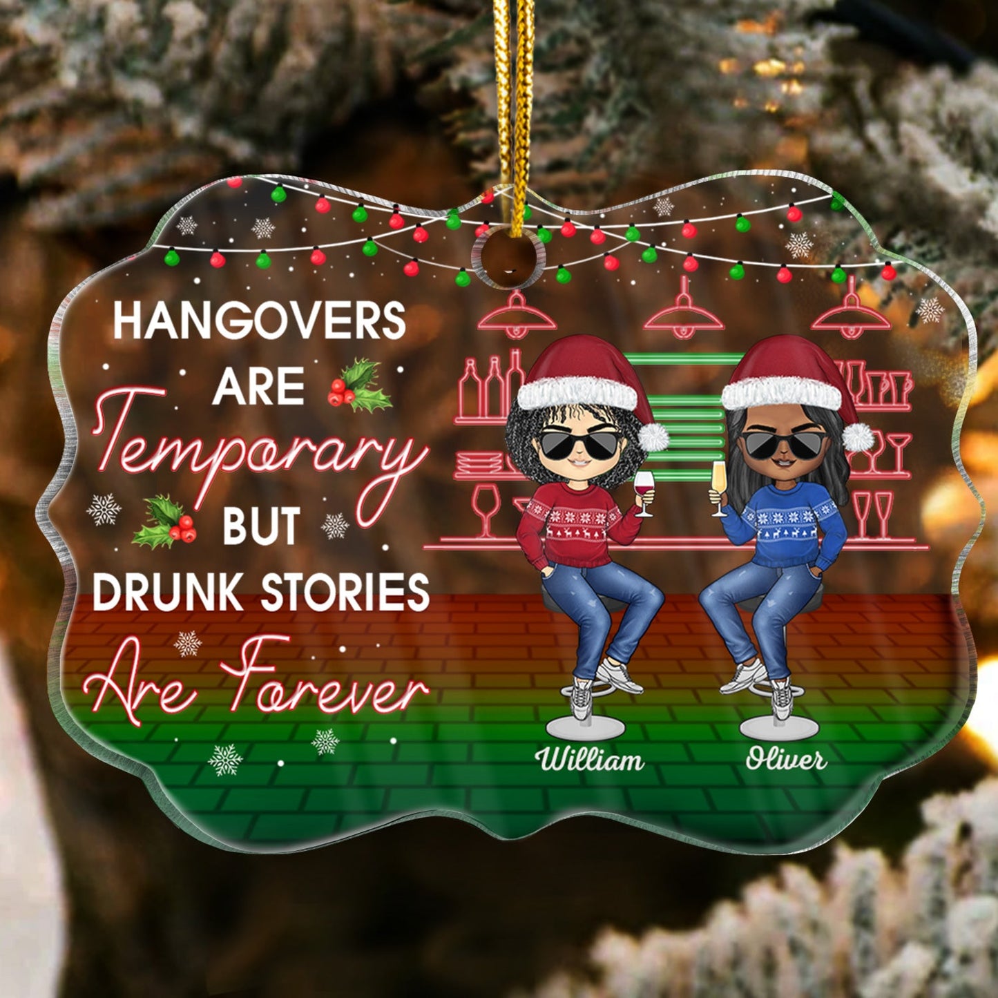 Personalized Besties Bonding Over Alcohol Christmas Acrylic Ornament