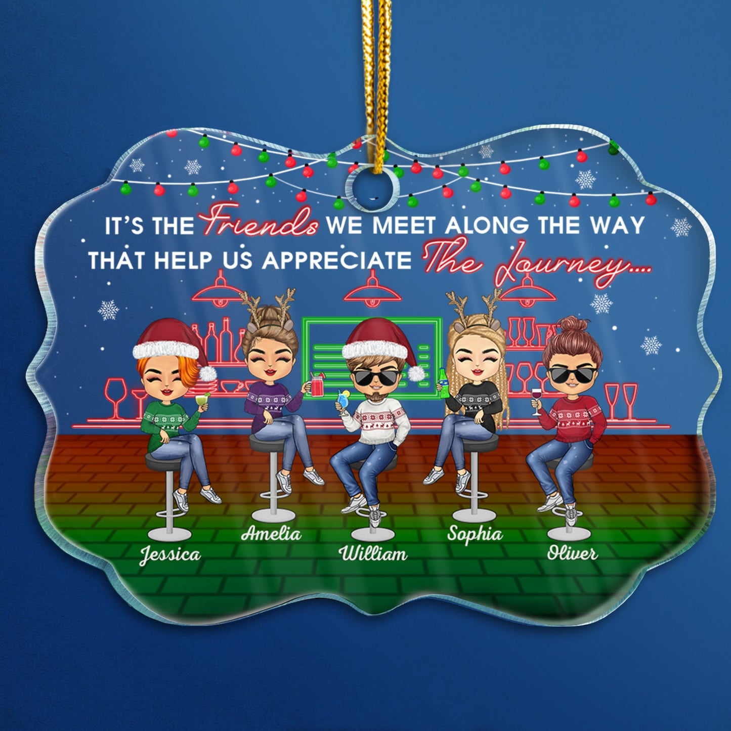 Personalized Besties Bonding Over Alcohol Christmas Acrylic Ornament