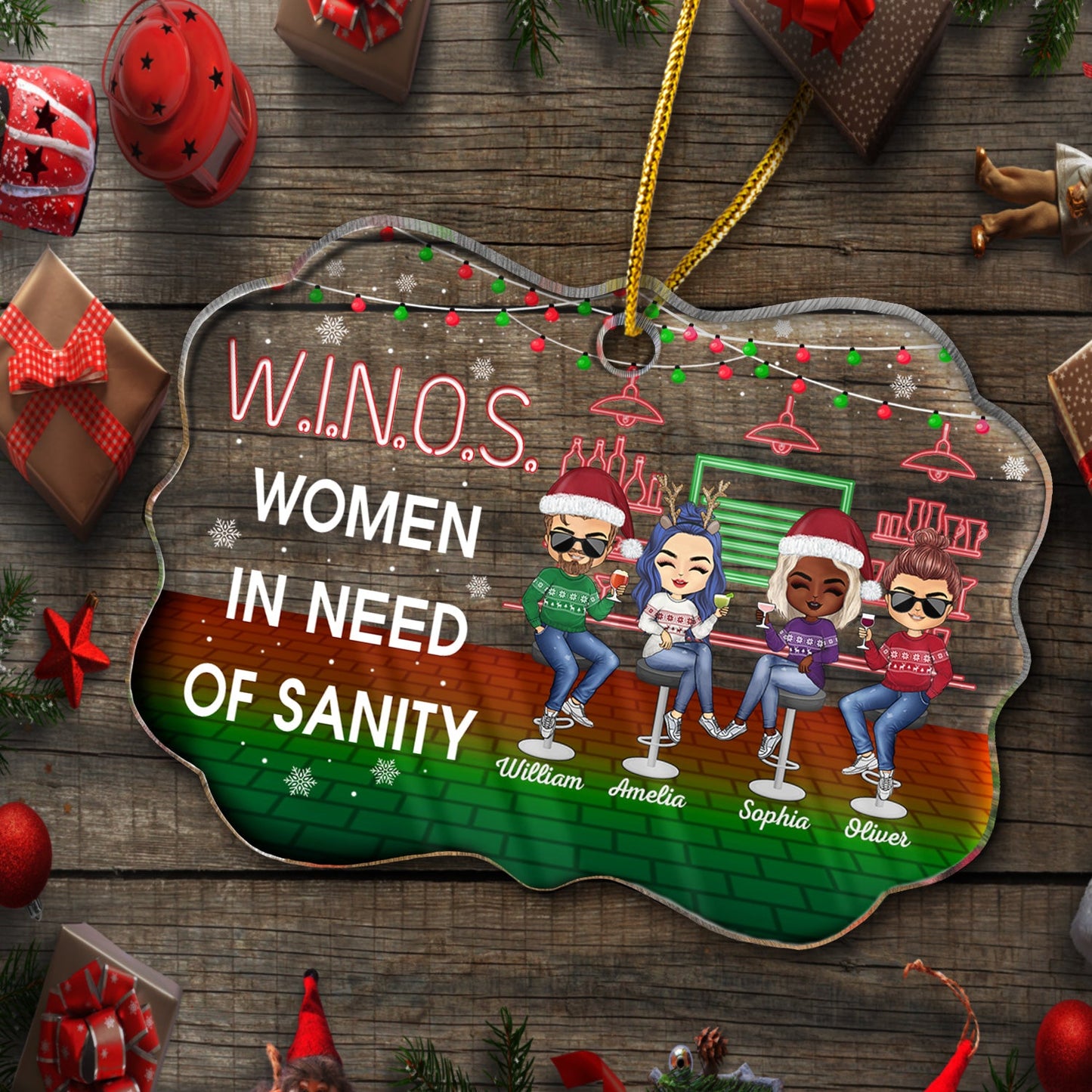 Personalized Besties Bonding Over Alcohol Christmas Acrylic Ornament