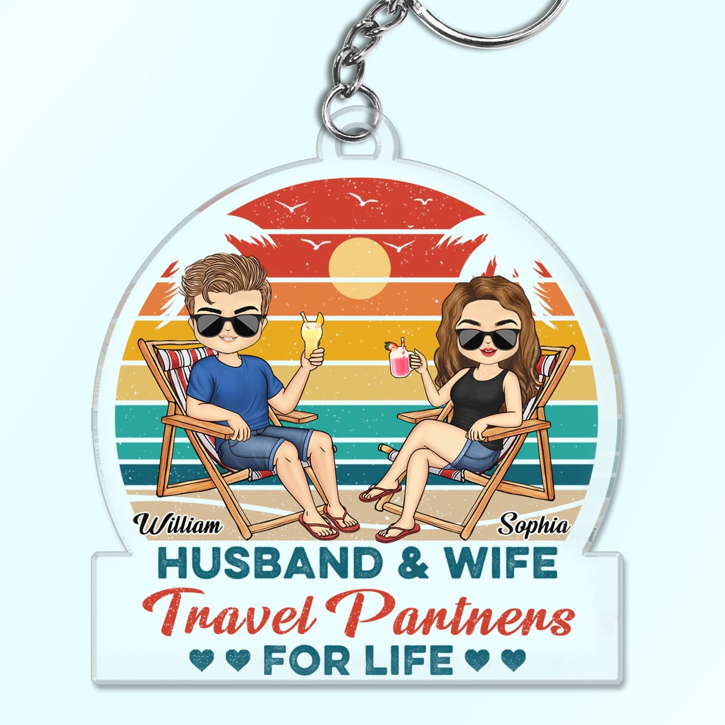 Custom 'Travel Partners For Life' Couple Keychain - Personalized Gift for Husband & Wife