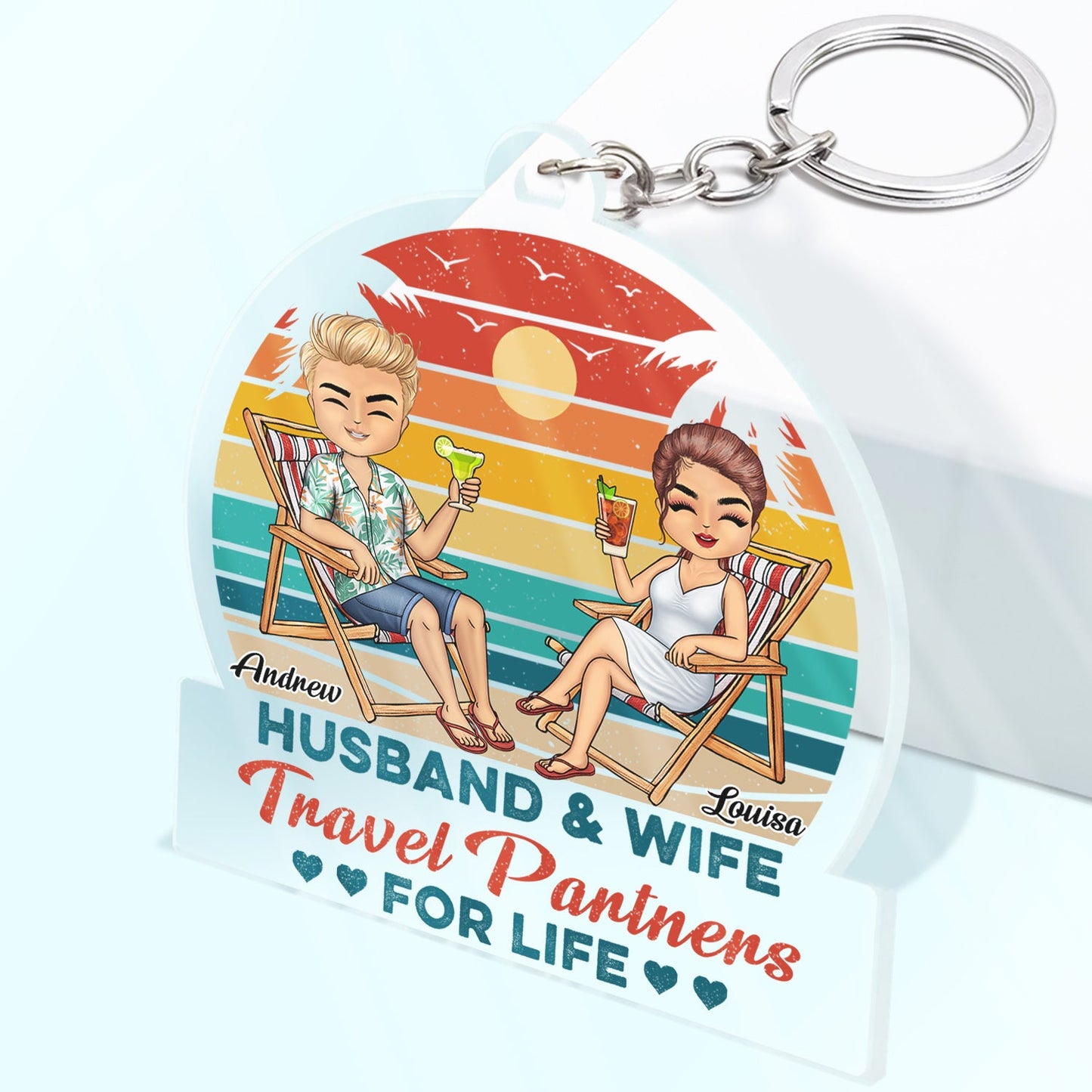 Custom 'Travel Partners For Life' Couple Keychain - Personalized Gift for Husband & Wife