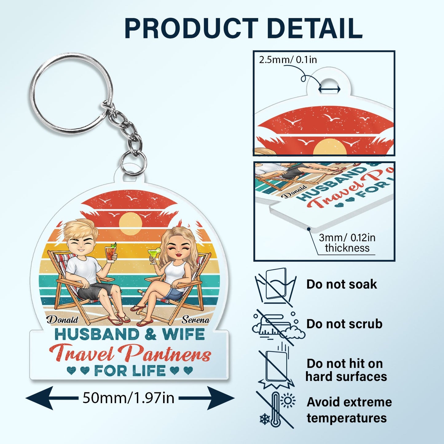 Custom 'Travel Partners For Life' Couple Keychain - Personalized Gift for Husband & Wife