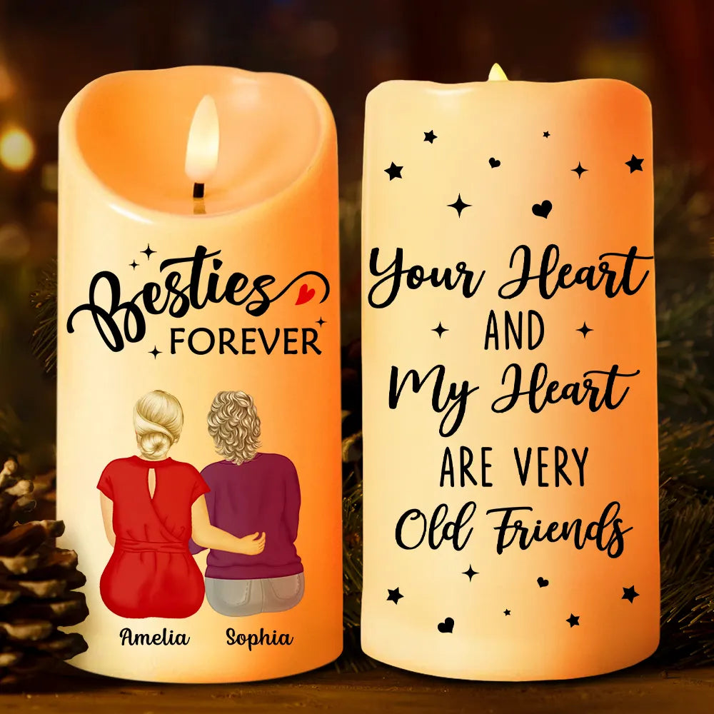 Happy,Gift For Bestie,Gift For Sisters,Gifts For Colleagues - Your Heart And My Heart Are Very Old Friends Friendship - Personalized Flameless LED Candle