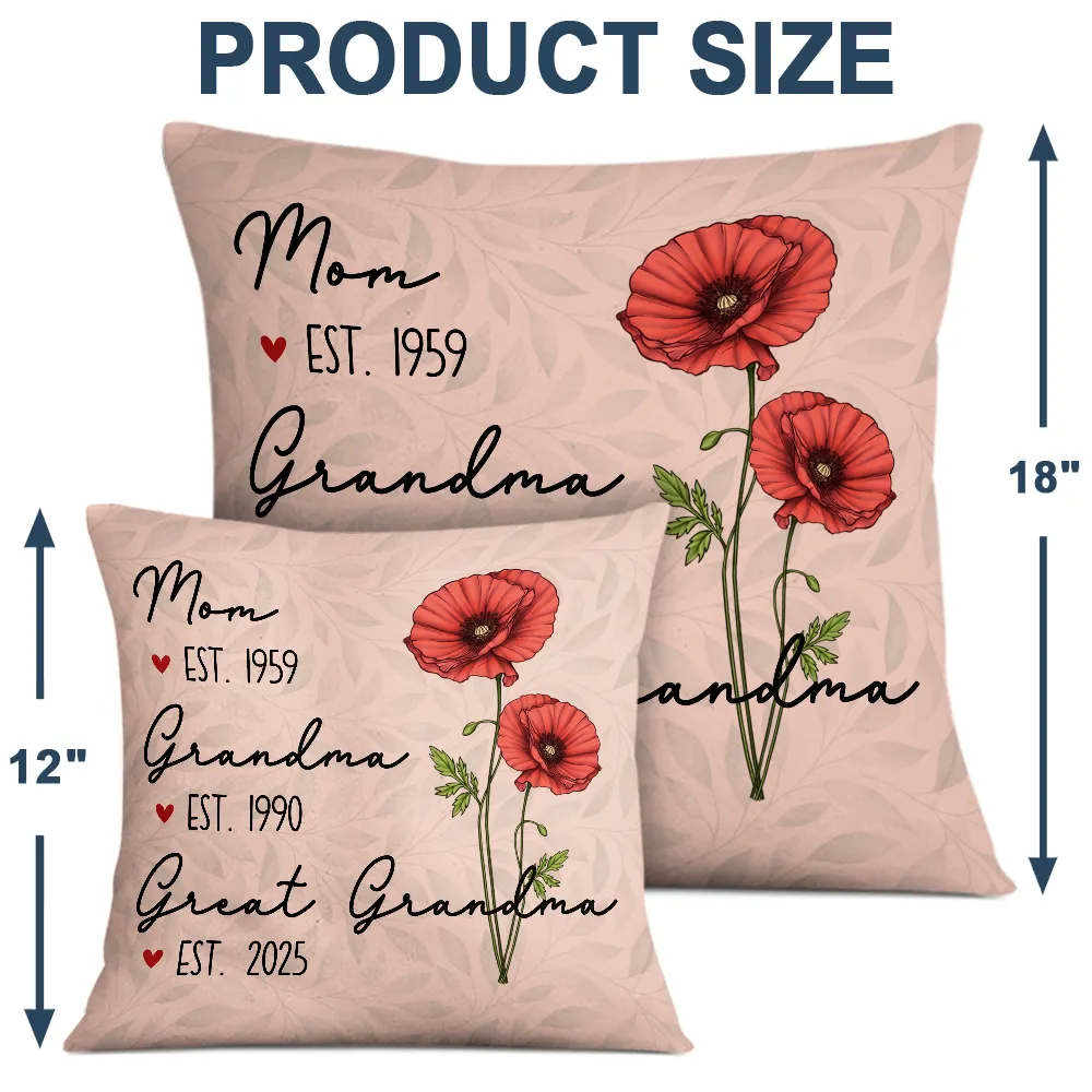 Gift For Mother, Gift For Grandma - Mom Grandma Great Grandma Birth Flower - Personalized Pillow