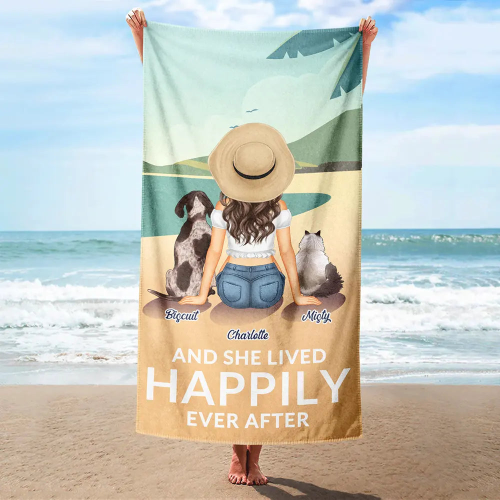 Personalized 'Happily Ever After' Beach Towel for Dog & Cat Moms