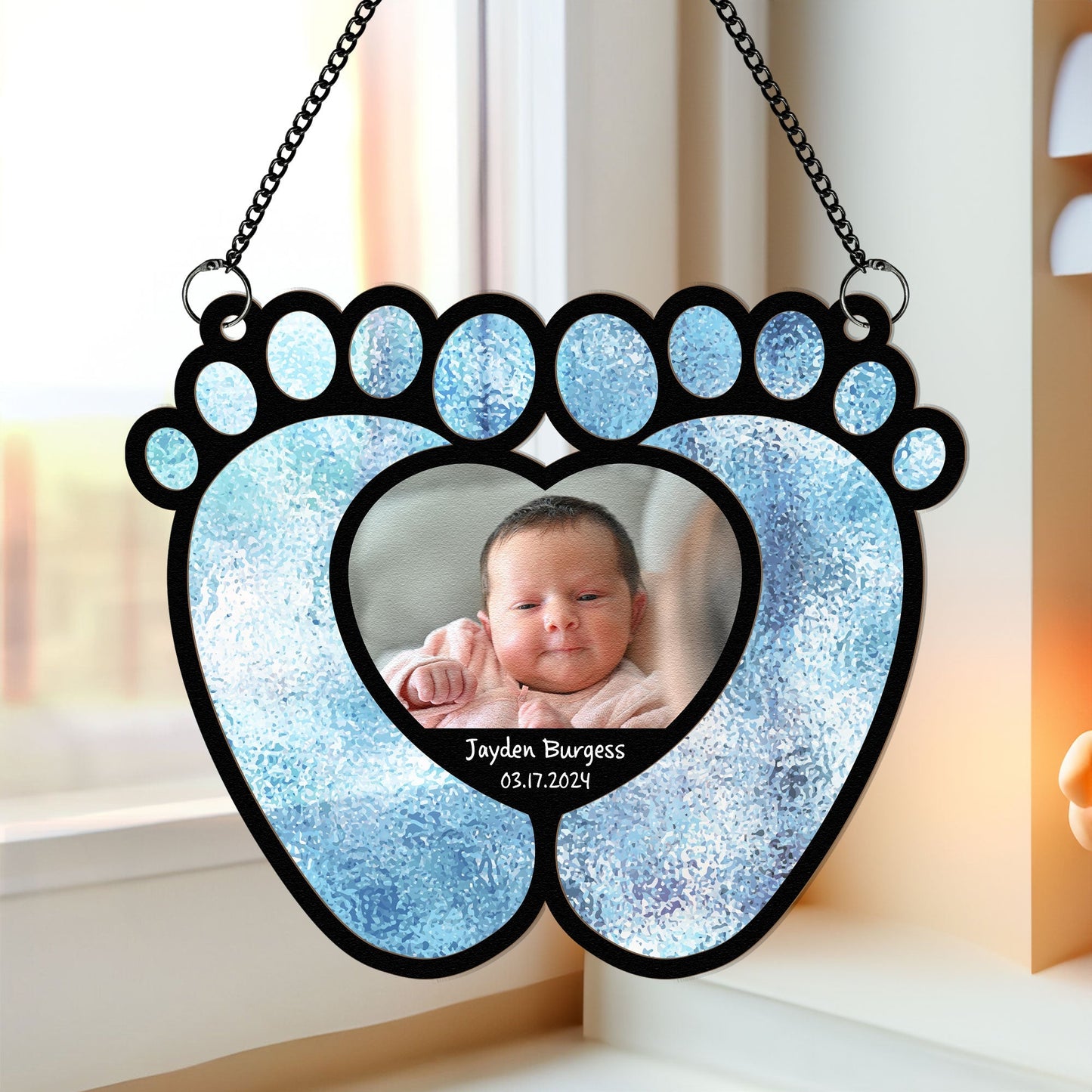 Personalized Baby Feet Suncatcher Ornament - Newborn Photo Keepsake Gift