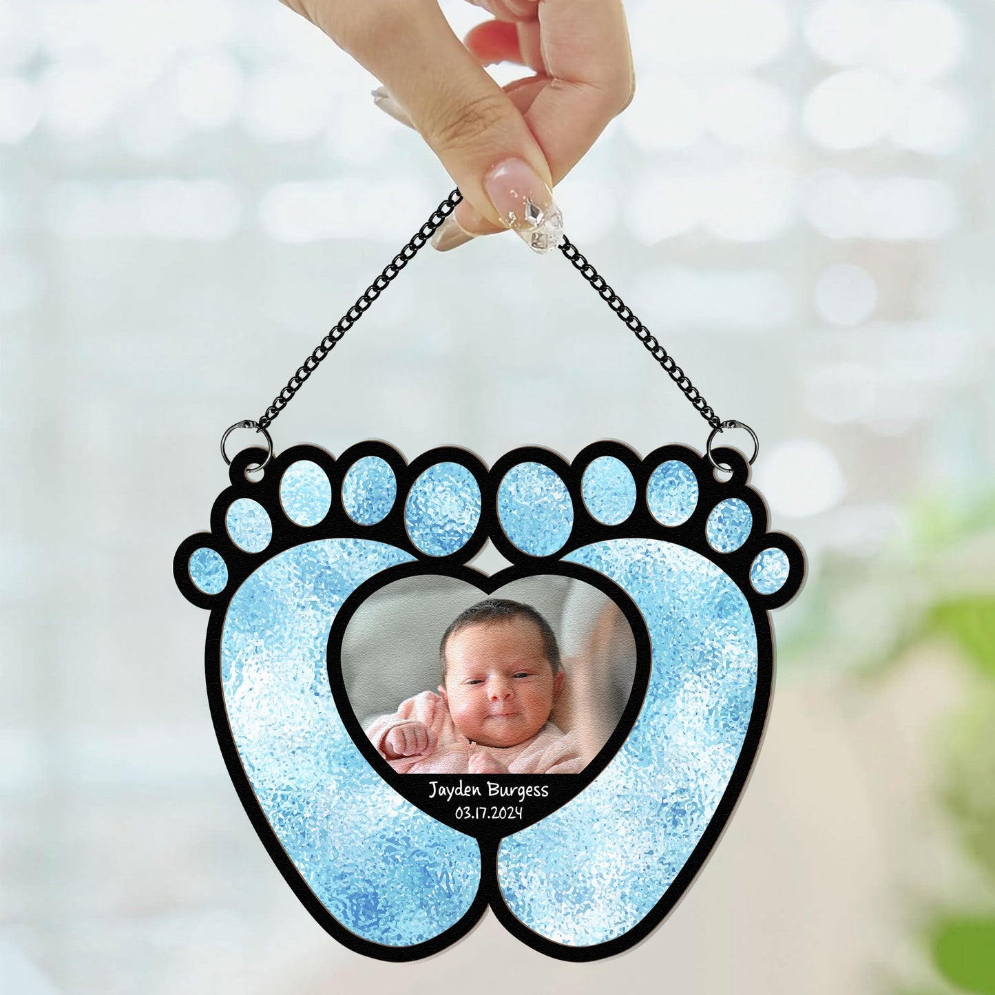 Personalized Baby Feet Suncatcher Ornament - Newborn Photo Keepsake Gift