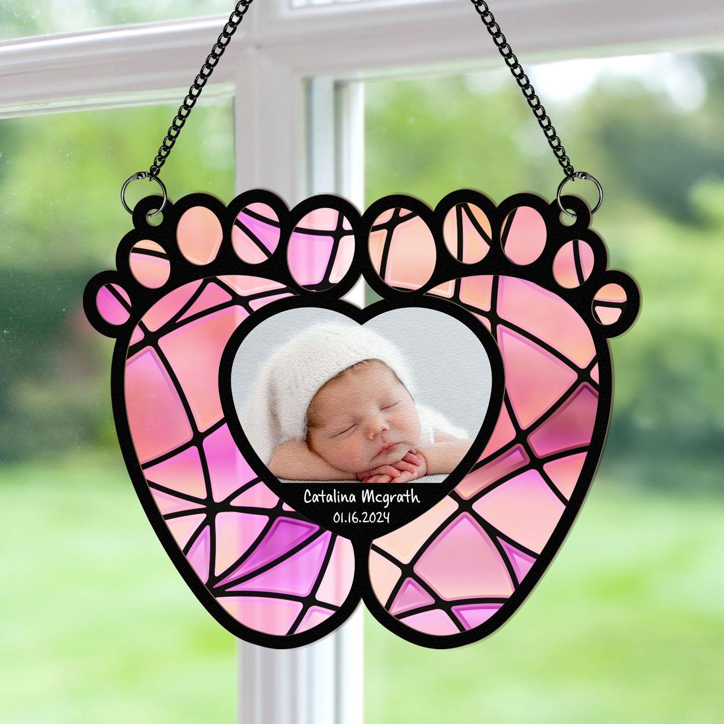Personalized Baby Feet Suncatcher Ornament - Newborn Photo Keepsake Gift