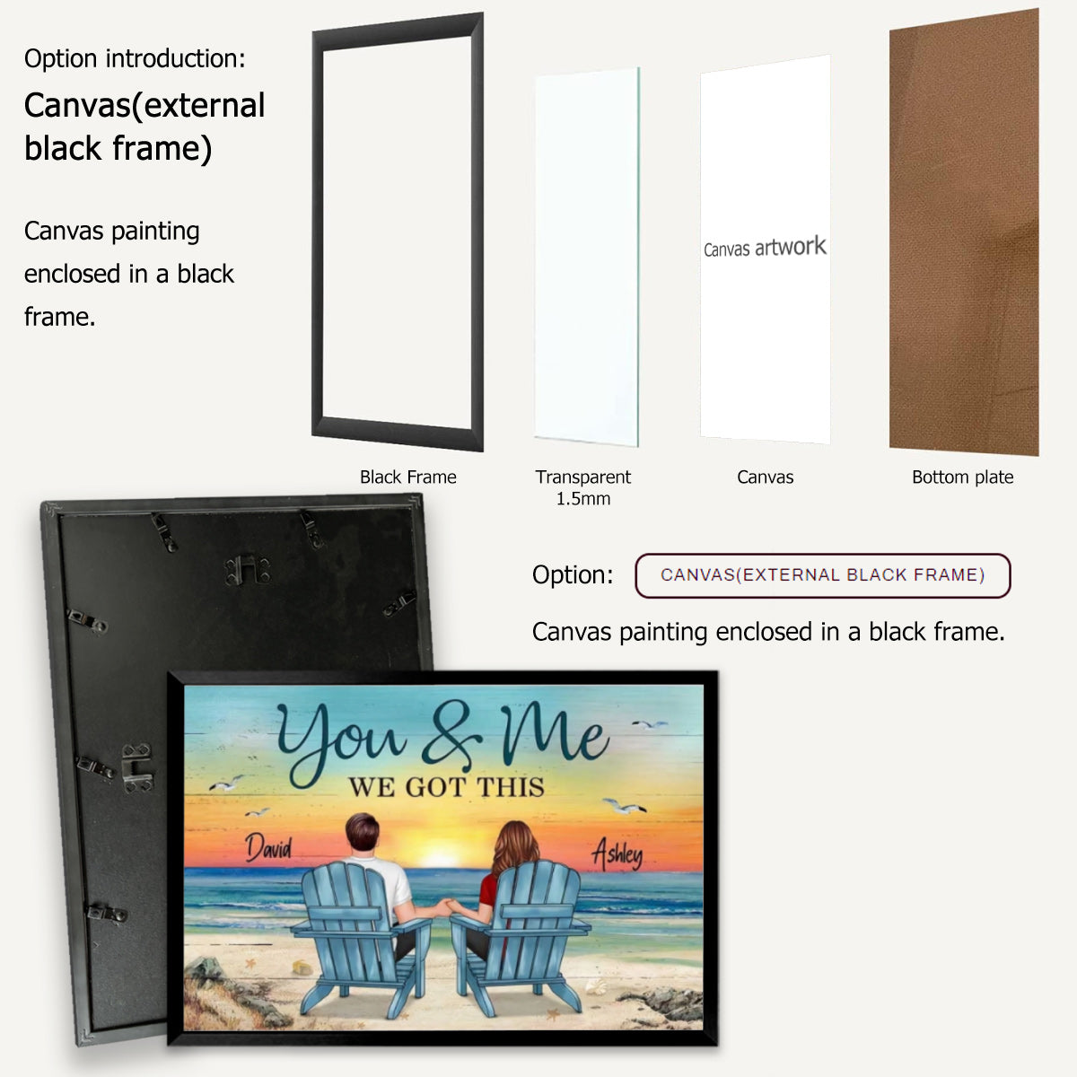 Heartfelt Personalized 'You & Me We Got This' Couple Beach Canvas