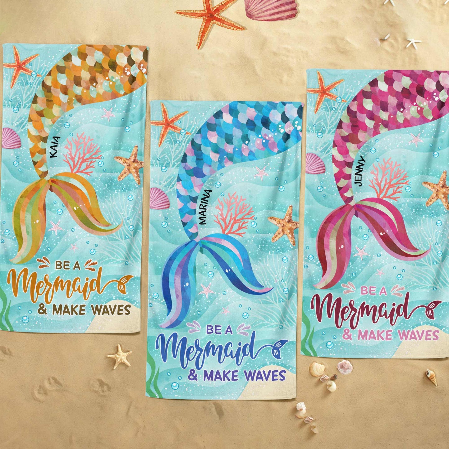 Personalized 'Be A Mermaid & Make Waves' Beach Towel for Summer Fun