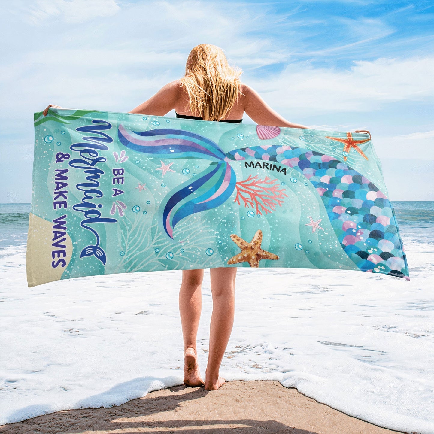 Personalized 'Be A Mermaid & Make Waves' Beach Towel for Summer Fun