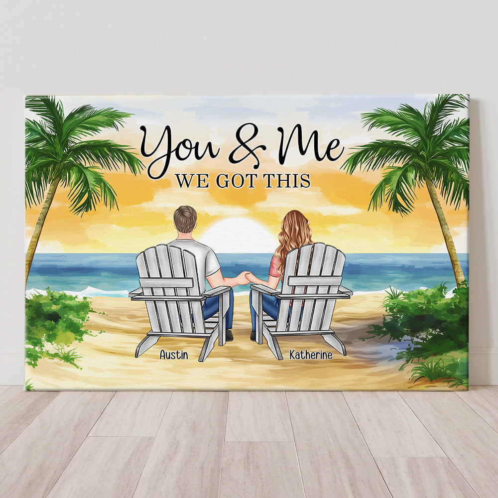 Personalized 'You & Me We Got This' Beach Sunset Canvas Art for Couples
