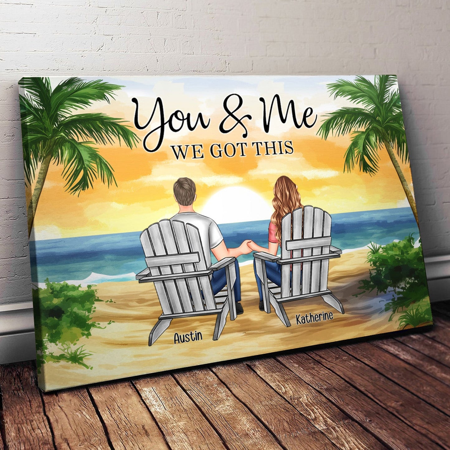 Personalized 'You & Me We Got This' Beach Sunset Canvas Art for Couples