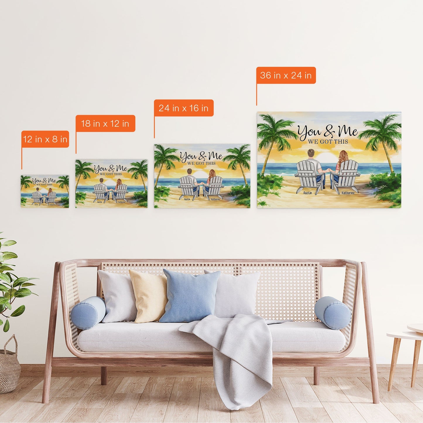 Personalized 'You & Me We Got This' Beach Sunset Canvas Art for Couples