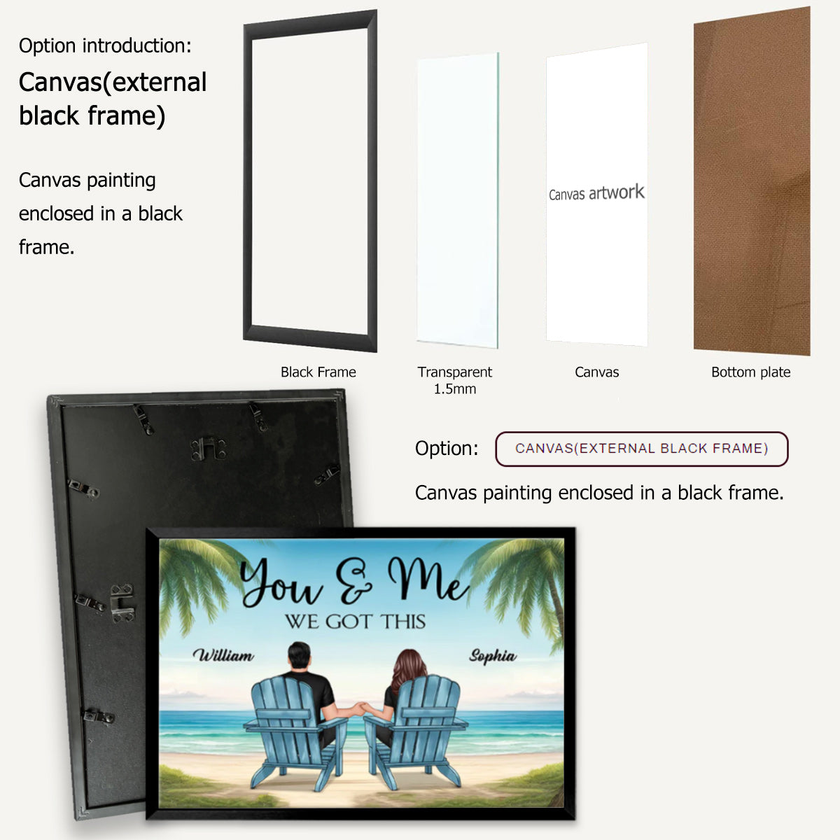 Personalized Beach Couple Canvas: 'You & Me We Got This' Custom Wall Art