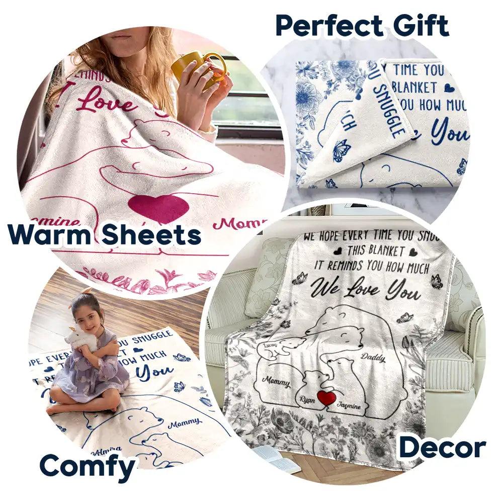 Gift For Couples, Family, Parents, Love - Bear Family This Blanket Reminds You How Much We Love You - Personalized Fleece Blanket, Sherpa Blanket