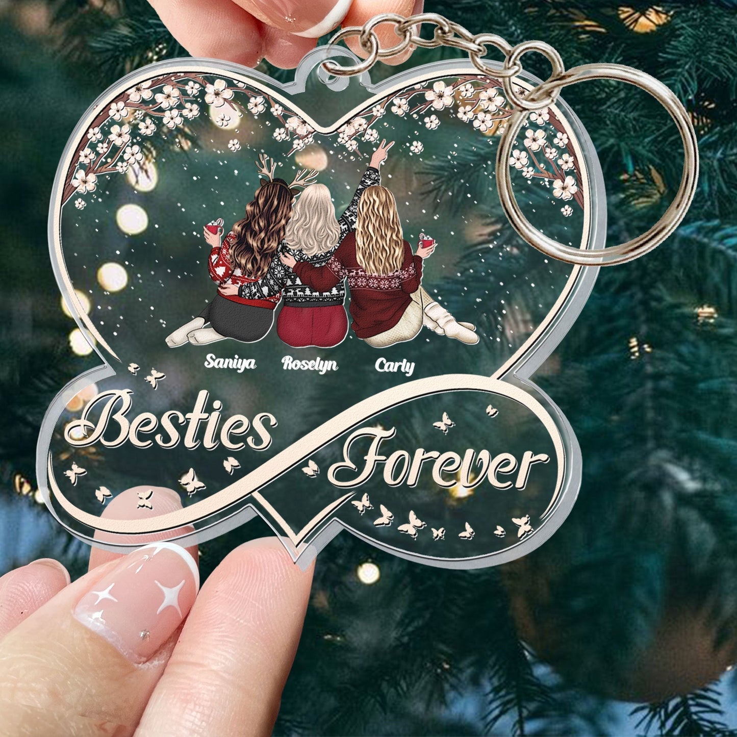 Heartfelt Personalized 'Besties Forever' Christmas Keychain for Friends