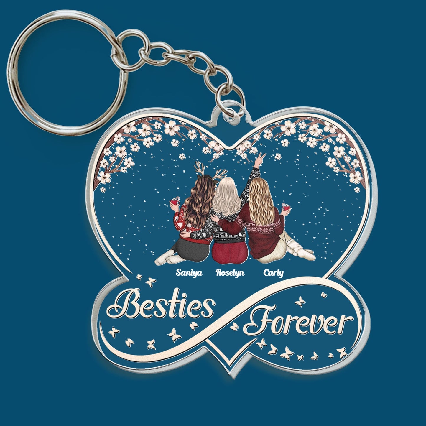 Heartfelt Personalized 'Besties Forever' Christmas Keychain for Friends