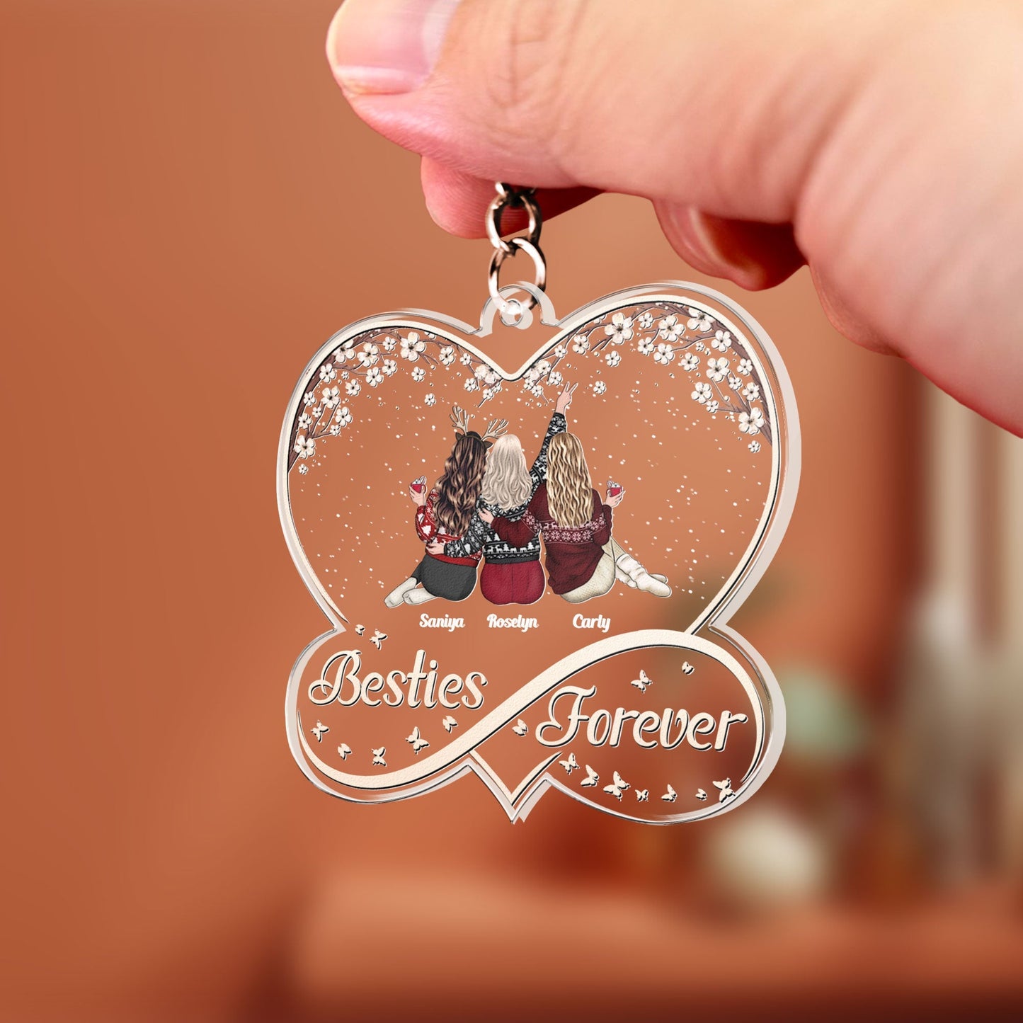 Heartfelt Personalized 'Besties Forever' Christmas Keychain for Friends