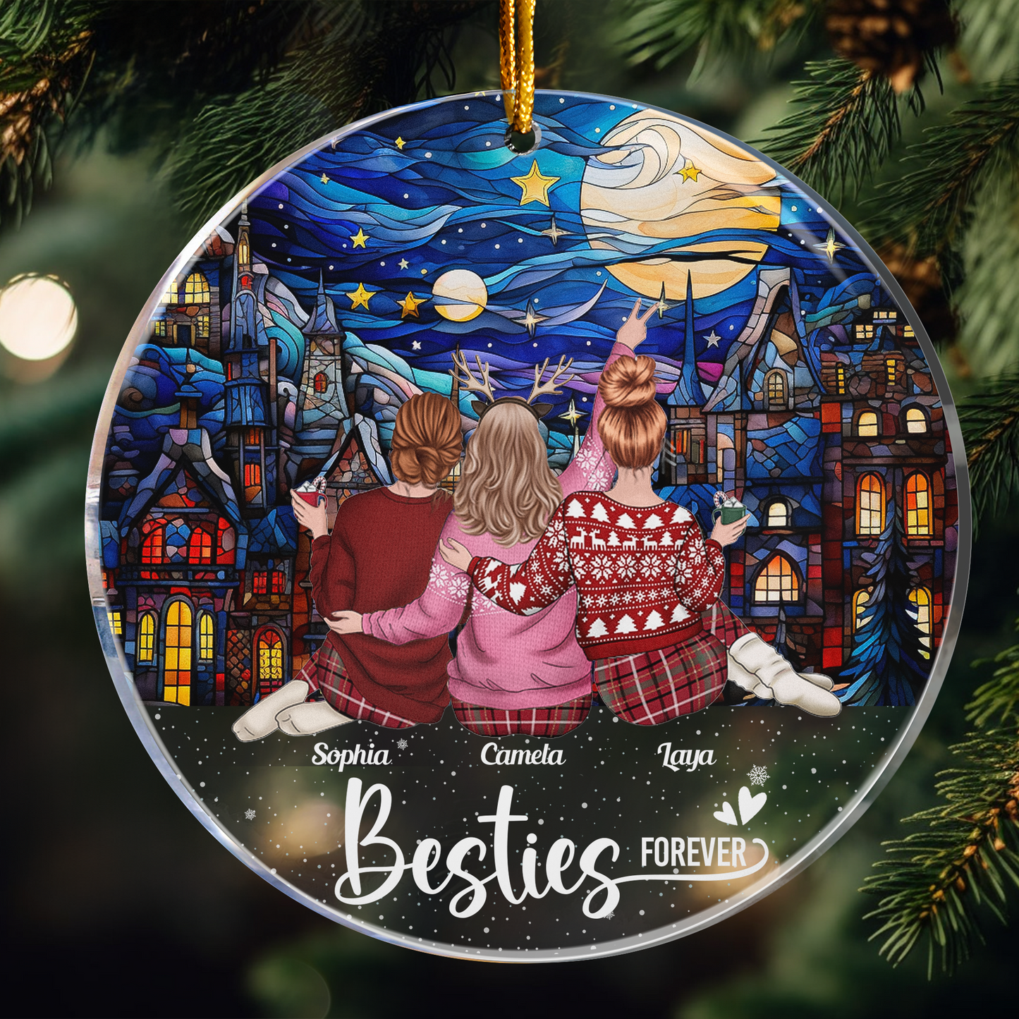 Custom 'Besties Forever' Christmas Ornament - Heartfelt Gift for Friends